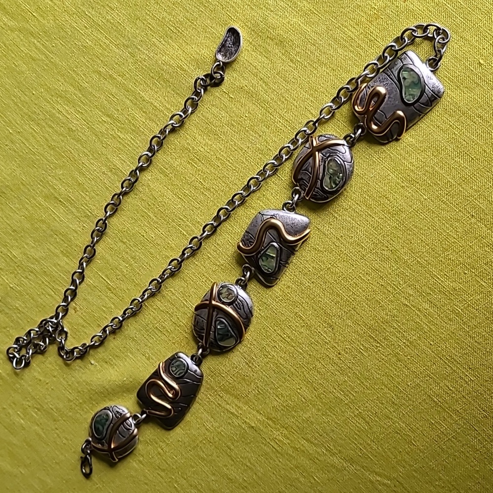 Chico's BoHo Necklace Or Belt in Silver Tone With Abalone and gold accents